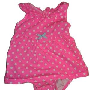 Carter's Baby Girl Empire Waist Dress Neon Pink White Polka Dots & Bloomers 12Mo